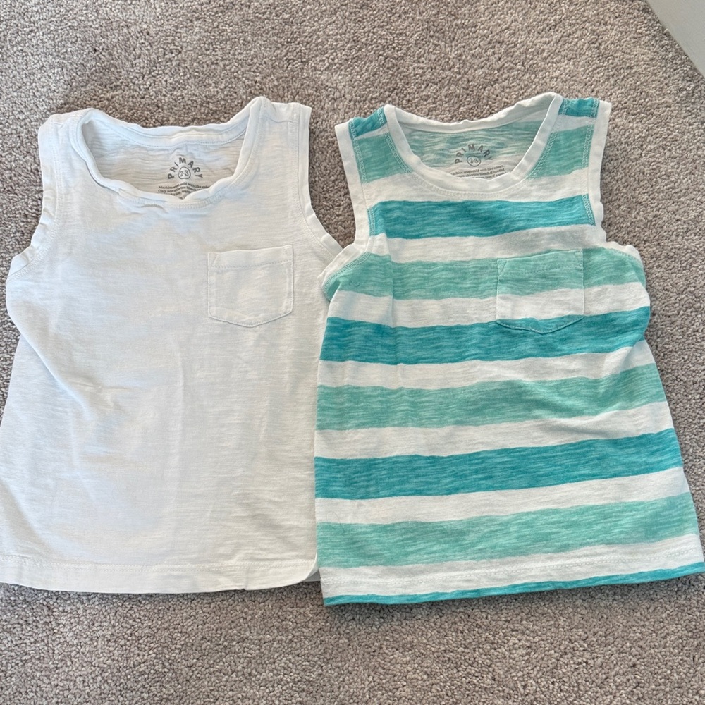 Kids Sleeveless Tops - White and Green Striped